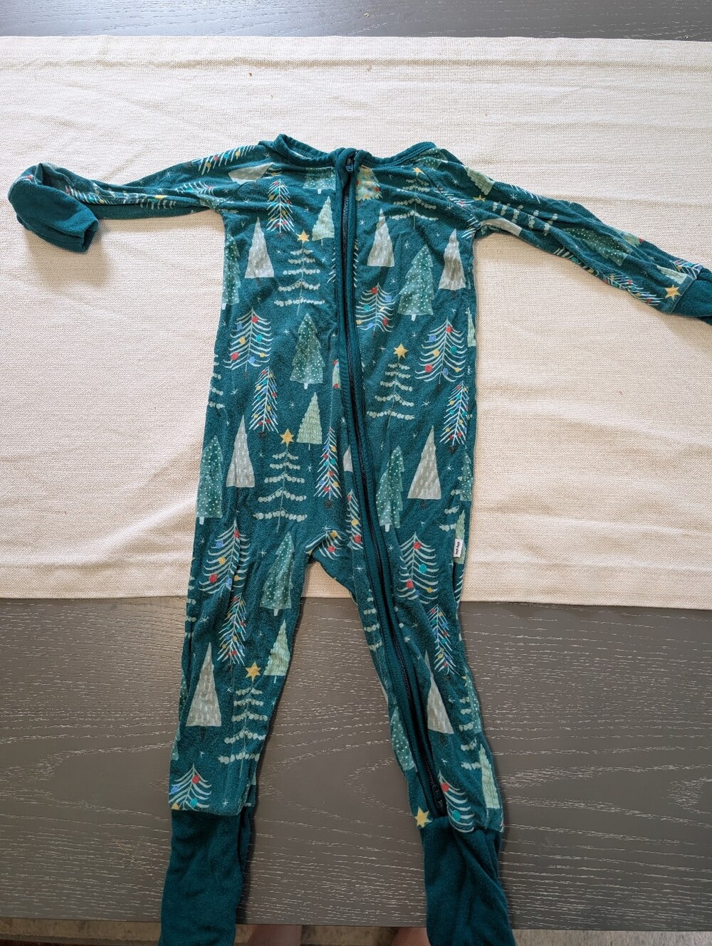 Kids Teal Holiday Tree One-Piece Little Sleepies
